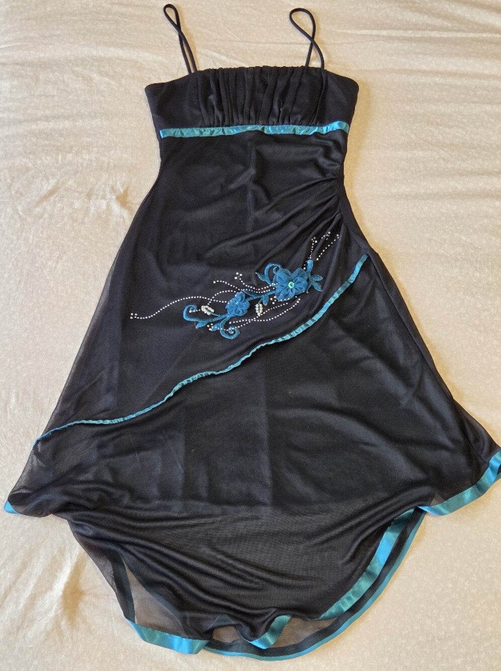 Vintage Mariposa Black Mesh Teal Midi Dress Floral Embroidery Y2K Sz M Fits S - Picture 11 of 14